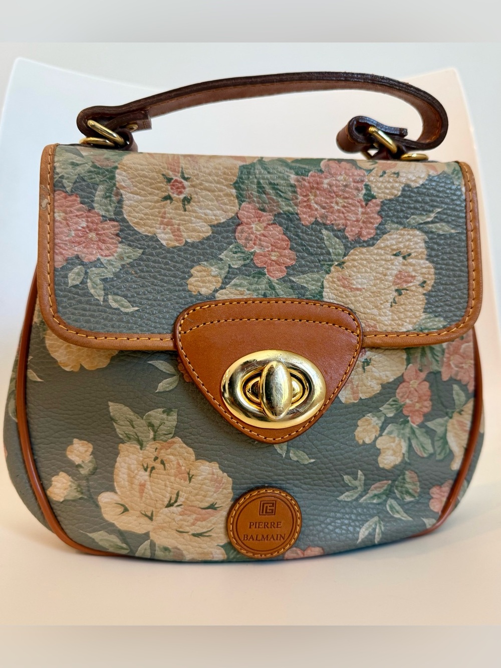 vintage Pierre Balmain floral leather/canvas Mini bag. NWT